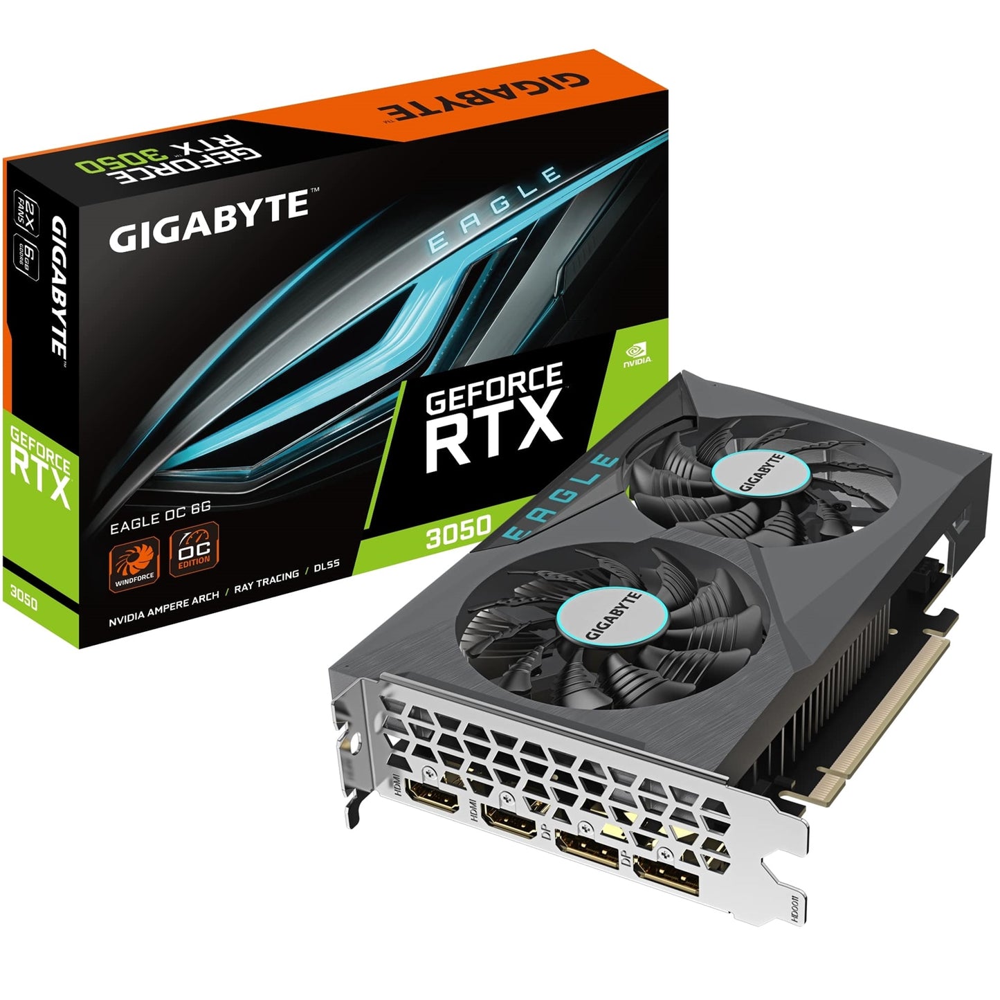 Gigabyte NVIDIA GeForce RTX 3050 EAGLE OC 6G Graphics Card, 6GB GDDR6, 2304 CUDA Cores, 1500 MHz Core Clock, Dual Fan, 2x DisplayPorts / 2x HDMI Ports