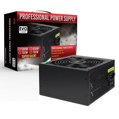 EVO LABS BR500-12BL 500W PSU,120mm Black Silent Fan with Improved Ventilation, Non Modular, High-Efficiency, PFC Certified, CE Compliant, Retail Packaged