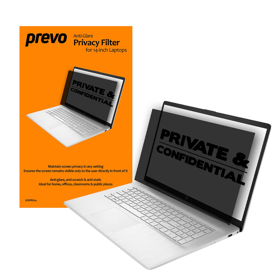 prevo 14-Inch Anti-Glare Laptop Privacy Screen Filter, Anti-Peep, Anti-Static, Blackout