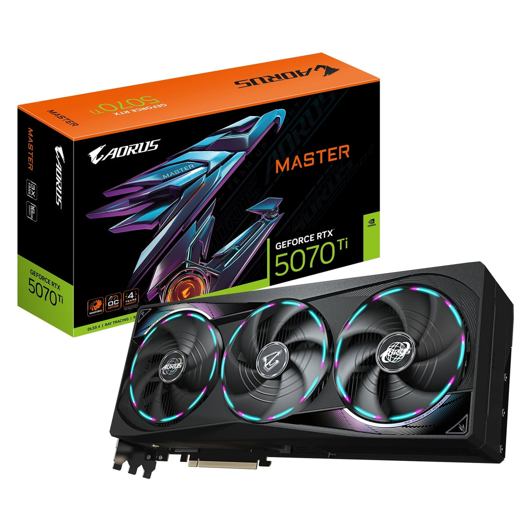 Gigabyte NVIDIA GeForce RTX 5070 Ti AORUS MASTER 16G Graphics Card, 16GB GDDR7, 8960 CUDA Cores, 2588 MHz Core Clock, Triple Fan, RGB, 3x DisplayPorts / 1x HDMI Port