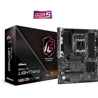ASRock B650 PG Lightning AMD AM5 Socket Motherboard, ATX, 4x DDR5 Slots, 4x M.2 Sockets, 2x USB-C Port, Fitted I/O Shield, 2.5GbE LAN, 1x HDMI Port