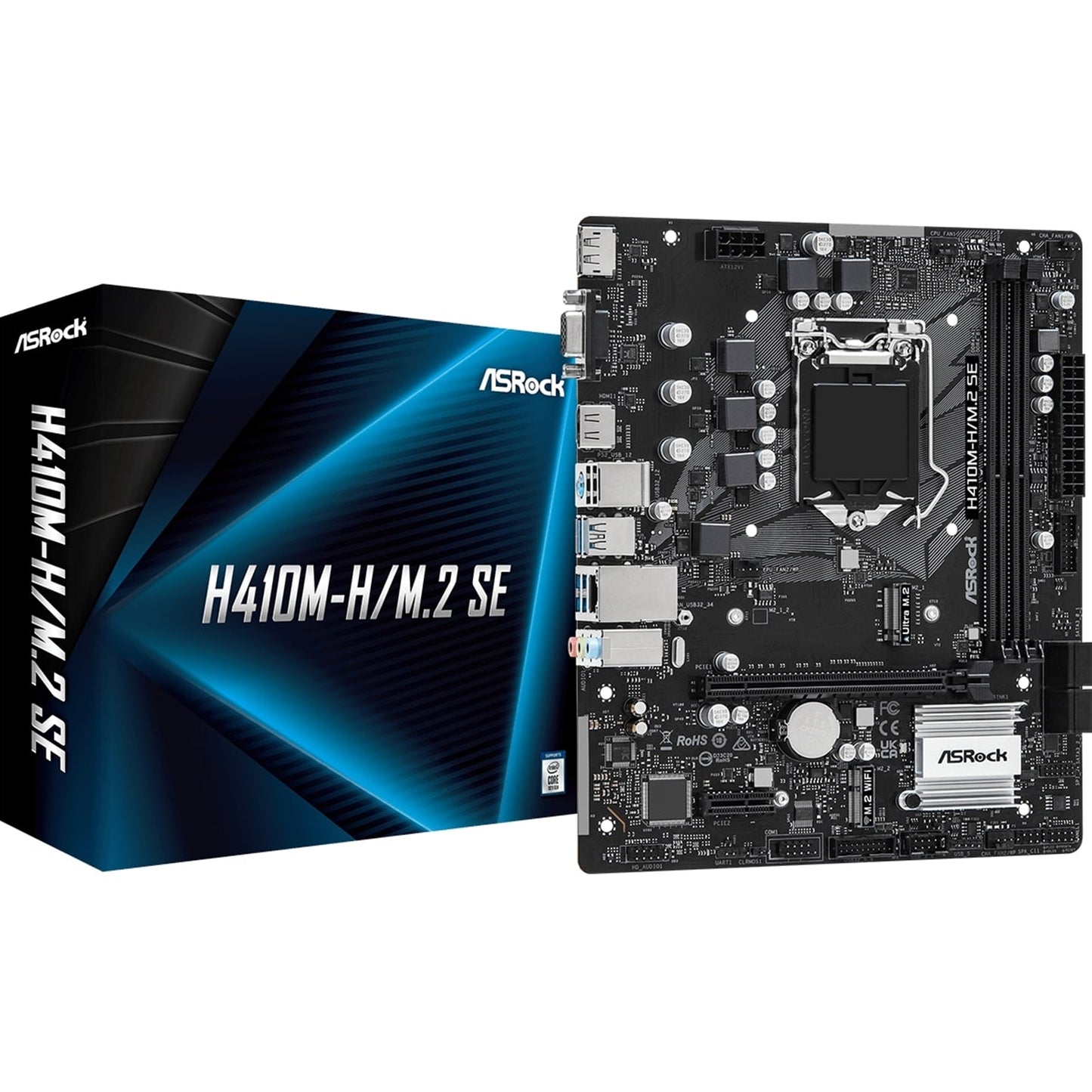 ASRock H410M-H/M.2 SE Super Alloy Intel 1200 Socket Motherboard, Micro-ATX, 2x DDR4 Slots, 1x M.2 Socket, GbE LAN, 1x D-Sub / 1x Display Port / 1x HDMI