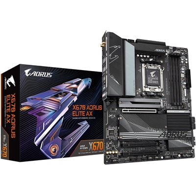 Gigabyte X670 AORUS ELITE AX AMD AM5 Socket Motherboard, ATX, 4x DDR5 Slots, 4x M.2 Sockets, 2x USB-C Port, Fitted I/O Shield, 2.5GbE LAN, Wi-Fi 6E, 1x HDMI Port