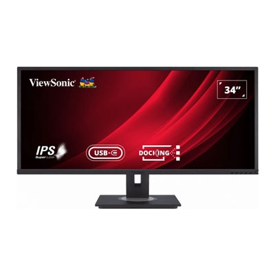 Viewsonic VG3456 34" Ultrawide Docking Monitor, 2xHDMI, Display Port, Integrated USB-C & Ethernet, WQHD, 60Hz, 5ms, Freesync, Speakers, VESA, Height Adjust, Cable Management, Black