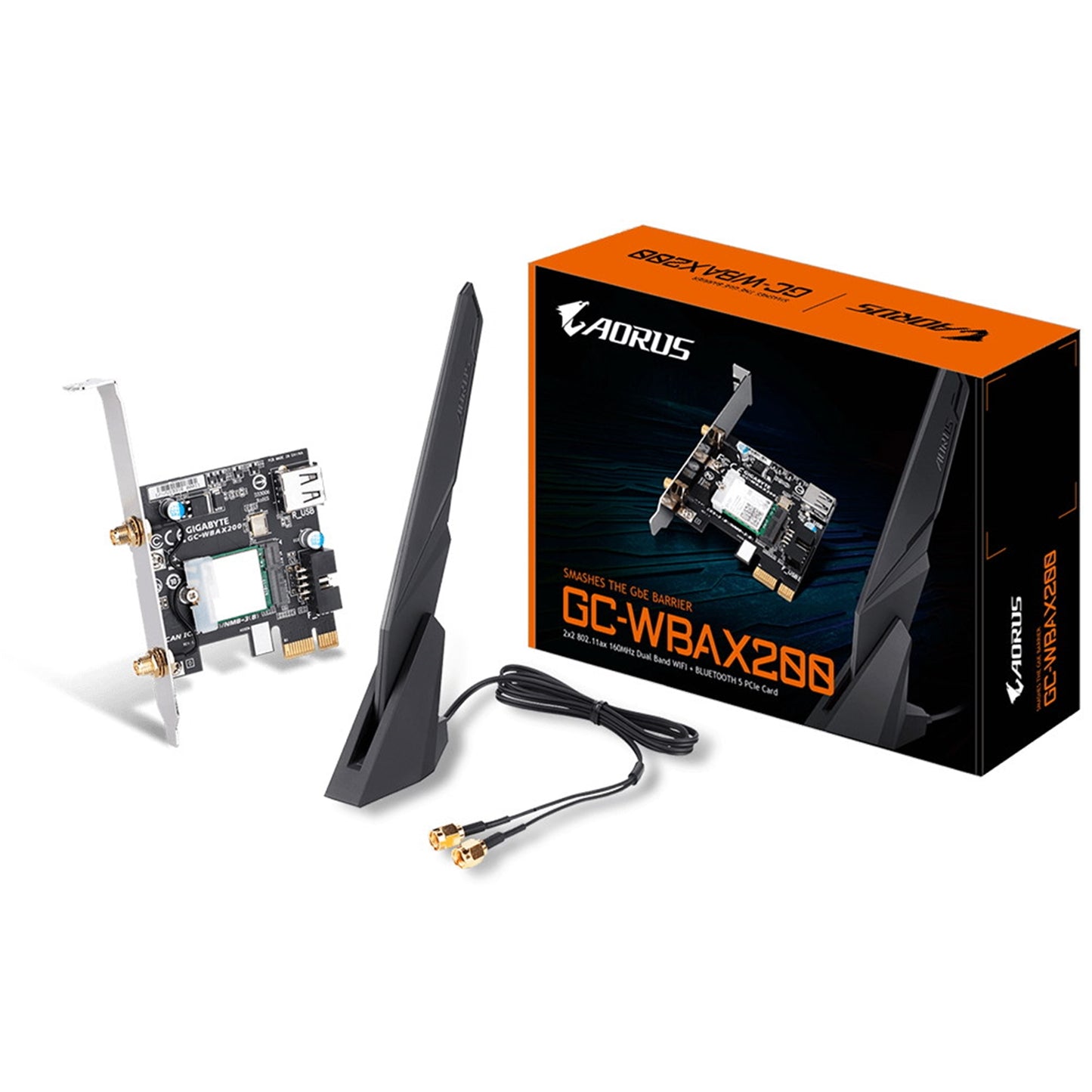 Gigabyte GC-WBAX200 Intel WiFi 6 AX200 2400Mbps Dual Band Wireless PCI-Express Card and Bluetooth 5.1 c/w AORUS Antenna