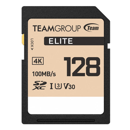 Team TESDXC128GIV3069 Elite 4k Flash Memory Card, 128GB, SDHC, UHS-1 U3, V30, Retail